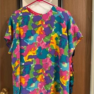 Four Tops, Pink Lace with Cami, Black silky w Palettes, 2 abstract print tops